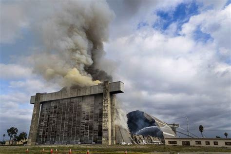 Massive World War II-era blimp hangar burns in Southern California